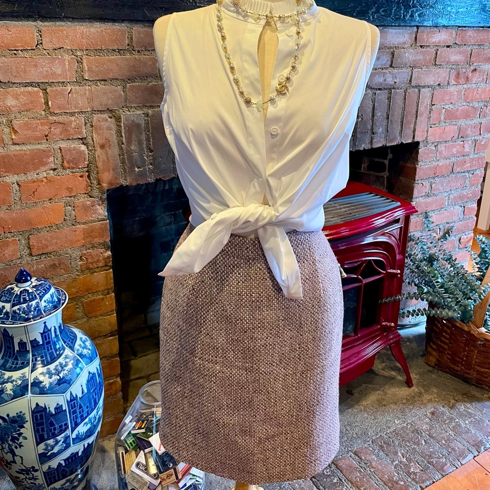 RED Valentino Tweed Purple Gold Metallic Pencil Skirt